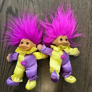Vintage 1990s Clown Troll 6"
Soft Plush Doll in Jester 2pk